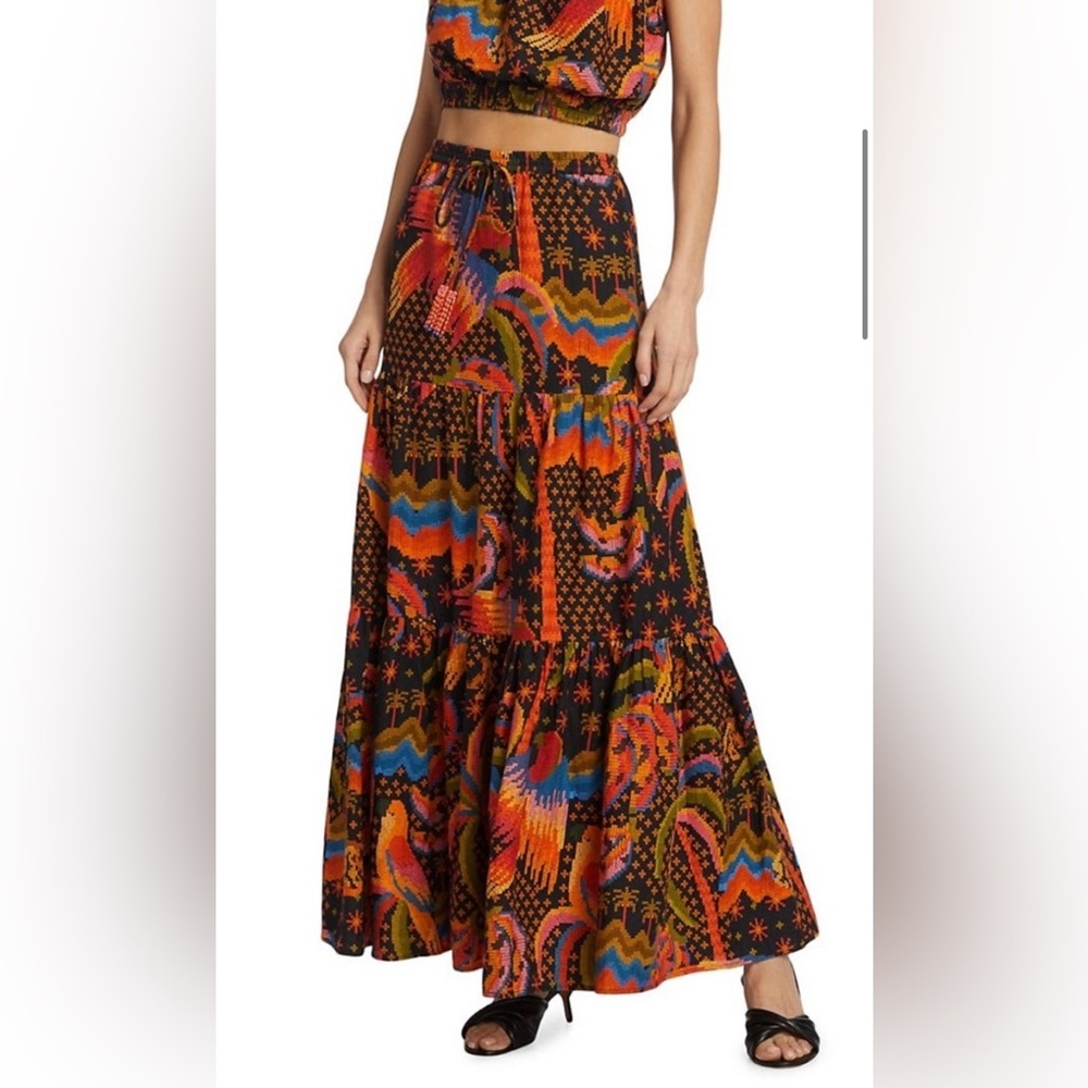 Farm Rio Macaw Island Linen Blend Maxi Skirt Size Medium Anthropologie